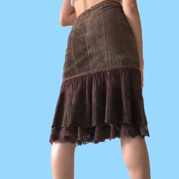 Suede Ruffle Skirt w/Gold Stitching & Sequins - Picture 2 of 3